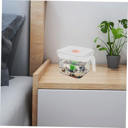 Abaodam Unbreakable Bowl Handle and Lid Safe Aquarium for Betta Fish and for Desktop Decoration Easy to Clean and Maintain