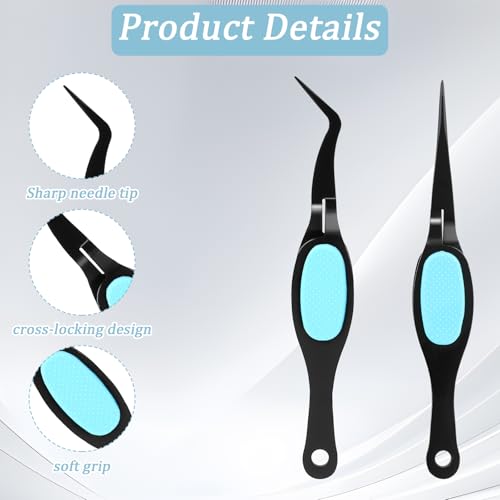 2 Pcs Reverse Tweezers for Crafting, Reverse Tweezers Precision Curved Bent Straight Tweezer with Soft Grip Stainless Steel Craft Crossing Lock Tweezer for Sticker DIY Jewelry Beading Nail Electronic