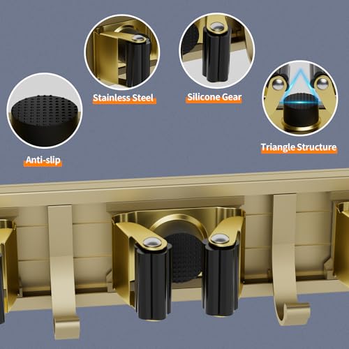 reliahom Broom Holder Wall Mount Mop Hanger Tools organizer 5Racks 4Hooks - color: Bronze