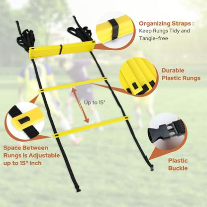 GHB Pro Agility Ladder Agility Training Ladder Speed 12 Rung 20ft with Carrying Bag - color: Yellow-2 Pack