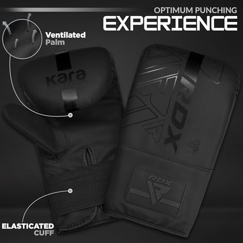 RDX Bag Gloves Boxing Punching Mitts, Maya Hide Leather, Padding, Ventilated Palm, MMA Heavy Punch Training, Muay Thai Kickboxing Focus Pads Double End Speed Ball Workout, Adult Men Women - color: Black
