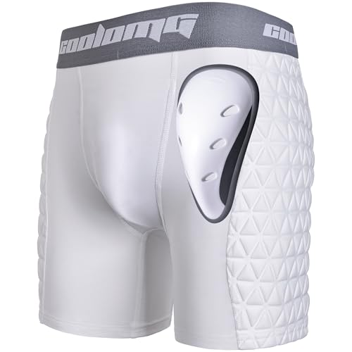 COOLOMG Mens Baseball Sliding Shorts with Athletic Cup | Adult Padded Compression Sliders with Cup Pocket Groin Protection Underwear for Softball Football Lacrosse - color: White, size: Small