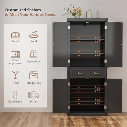 72" Kitchen Pantry,Tall Storage Cabinets with Doors and Shelves,Freestanding Pantry Cabinet for Bathroom,Dining Room and Living Room (Black) - color: Black