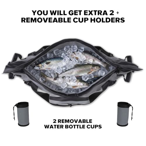 Insulated Fish Cooler Kill Bag with Flat Bottom-26x18 31x14 40x16 50x18 60x20 70x25 Inches Waterproof Fishing tackle Kill Cooler Bag - color: Dark Grey-26x18x9