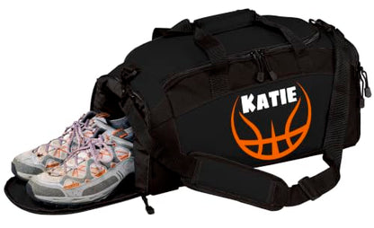 Personalized Basketball Duffel Bag with Shoe Compartment, Custom Basketball Bag with Name and Number, Basketball Travel Bag for Players, Team Sports Gear Bag - color: Black, style: Basketball