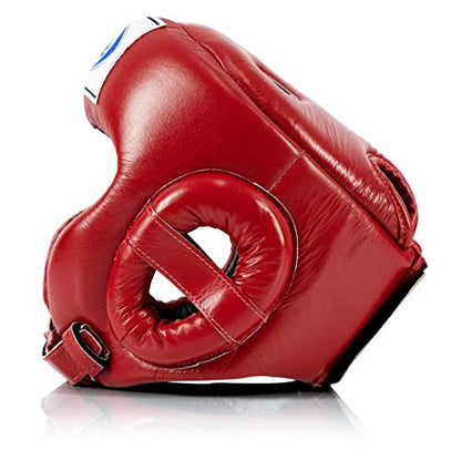 Fairtex HG6 Full Head Guard, Muay Thai Sparring Helmet Protective Headgear | Handcrafted 3-layer padding shell. Lightweight sleek construction shields against elbows during high-intensity ring session - color: Red, size: Medium