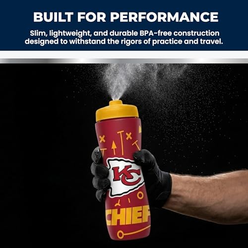 Party Animal NFL Football Squeeze Bottle, 32 oz, Arizona Cardinals | Slim, lightweight BPA-free sports water bottle with quick-flow squeeze; fits backpacks & cup holders for kids or adults - color: Arizona Cardinals