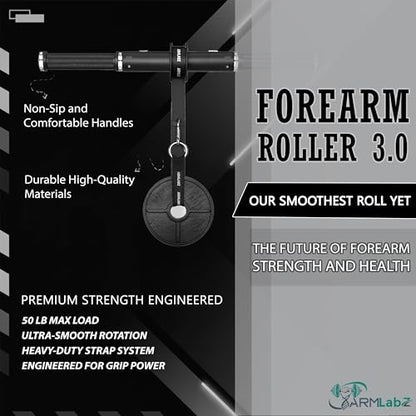 ArmLabz Forearm Roller 3.0 Premium Wrist Roller and Forearm Strengthener, Grip Strength Trainer and Hand Exerciser, Quick Reset, One Arm Use, Metal Core, Heavy-Duty Strap