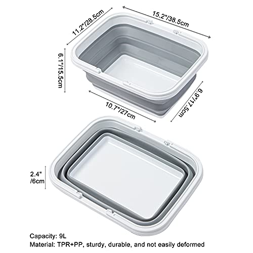 Collapsible Sink with Handle Towel, 2.37 Gal / 9L Foldable Wash Basin for Washing Dishes, Camping, Hiking and Home - color: 2pcs-orange&gray