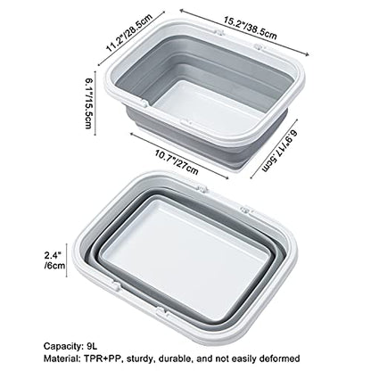 Collapsible Sink with Handle Towel, 2.37 Gal / 9L Foldable Wash Basin for Washing Dishes, Camping, Hiking and Home - color: 2pcs-orange&gray