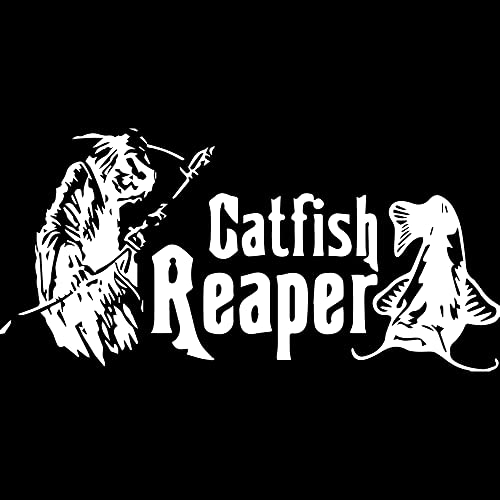 2 Pcs - Decal Stickers of Catfish Reaper Fishing #2 (White) Premium Waterproof Vinyl Decal Stickers for Laptop Phone Accessory Helmet Car Window Mug Tuber Cup Door Wall Decoration ANDstic570836WHAA - color: White, size: 14'' x 6.8''