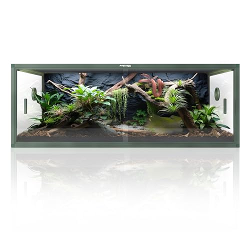 Stackable Reptile Enclosure, 85 Gallon Reptile Tank for Bearded Dragon, Snake, Ball Python, Colorful Aluminum Frame & Front Opening Tempered Glass Door with Handles for Easy Maintenance - color: Earthy Green, size: 85 Gallon
