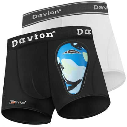 Davion 2-Pack Baseball Cup Youth Boys Underwear with kids Soft Athletic Cup - color: Black+white, size: Large