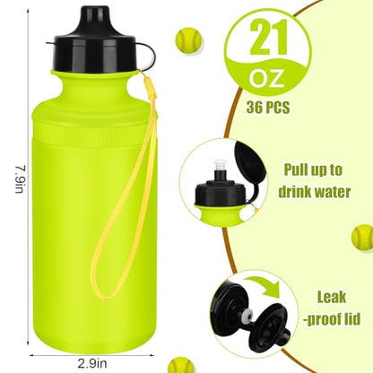 Zubebe 36 Pcs Sports Water Bottles Squeeze Bulk 21 oz | Reusable Plastic Water Bottles with Carry Strap, Back to School Supplies Summer Team Gifts for Students Travel Hiking Cycling - color: Fluorescent Green