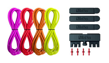 Red Sea ReefDose Deluxe 4 Color Dosing Tube Kit Red Yellow Orange Pink | Saltwater Marine Aquarium Dosing Pump Tubing Set with Clips and Tubing Holder