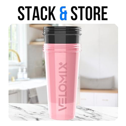 VELOMIX 2 Pack 28oz Protein Shaker Bottle for Protein Mixes, Pink/Black - color: A6) Pink / Black