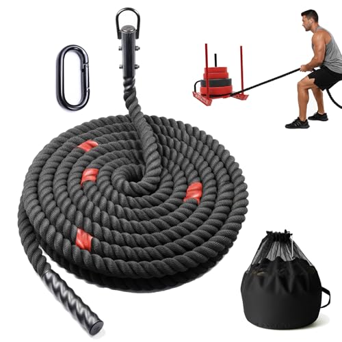 J Bryant Weighted Sled Pull Rope with 3m Interval Markers, Braided Polyester Training Rope with Storage Bag & Carabiner for Home Gym Conditioning - size: 50FT