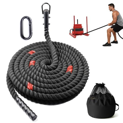 J Bryant Weighted Sled Pull Rope with 3m Interval Markers, Braided Polyester Training Rope with Storage Bag & Carabiner for Home Gym Conditioning - size: 50FT
