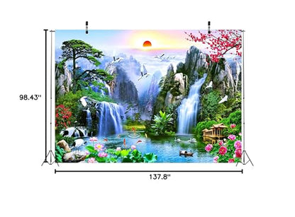 BELECO 12x8ft Fabric Fairyland Mountain Lake Photography Backdrop Waterfalls Swans Fish Flowers Dreamy Natural Landscape Painting Background Wall Murals Home Decor Kids Adults Portrait Photoshoot - size: 12x8FT