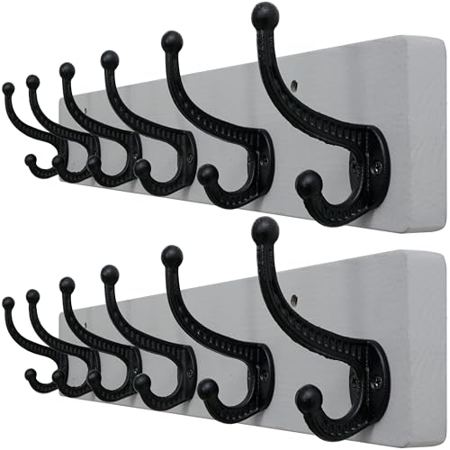 WEBI Rustic Coat Rack Wall Mount,24" Long 6 Cast Iron Coat Hooks Wall Mounted,Heavy Duty Wood Wall Coat Hanger Hooks for Hanging Coats,Jacket,Clothes,Backpack,Farmhouse,Gray,2 Packs - color: Gray, size: 24 Inch(2 Packs)