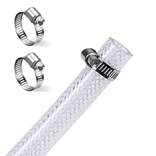 DAVCO 1" ID - 25 ft Heavy Duty Braided Clear Plastic Vinyl Tubing with 2 Stainless Clamps, Flexible High Pressure Reinforced PVC Plastic Tube Hose, Non-toxic, BPA Free - size: 1"ID, style: 25 Feet