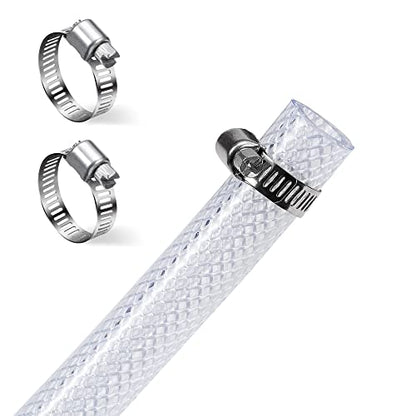 DAVCO 1" ID - 25 ft Heavy Duty Braided Clear Plastic Vinyl Tubing with 2 Stainless Clamps, Flexible High Pressure Reinforced PVC Plastic Tube Hose, Non-toxic, BPA Free - size: 1"ID, style: 25 Feet
