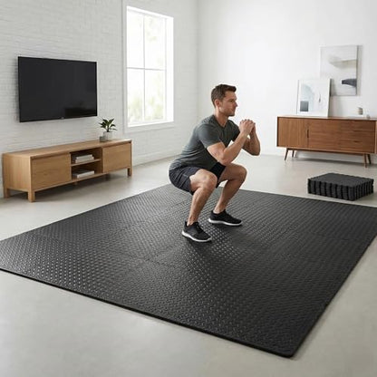 BalanceFrom Puzzle Exercise Mat 3/4-inch Thick, EVA Interlocking Foam Floor - color: Black, style: 3/4" Thick, 96 Square Feet