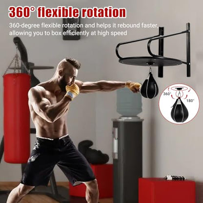 Wall Mounted Speed Bag Platform with Speed Ball, Heavy Duty Iron Boxing Training Kit for, Punching & Coordination, Home Gym Workout Equipment