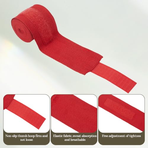 CREATCABIN 2pcs Boxing Hand Wraps Inner Gloves 120 Inch Thumb Loop Bandages Elasticated Padded Fist Under Mitts Protection Muay Thai MMA Kickboxing Martial Arts Punching Training for Men Women(Red)