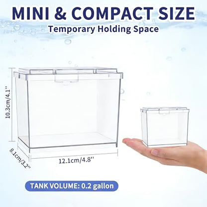 Mini Betta Fish Tank, Small Fish Bowl for Temporary Space, 0.2 Gallon Stackable Cube Tank with Betta Leaf and Gravels for Small Fish, Insect, Shrimp, Crab, Spider.(Pack-2)