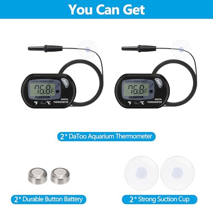 Aquarium Thermometer with Large LCD Display Fahrenheit/Celsius(℉/℃) Fish Tank Thermometer for Aquarium Reptile Terrarium Digital Water Thermometer with Suction Cup(2 Pack) - size: 2 Pack