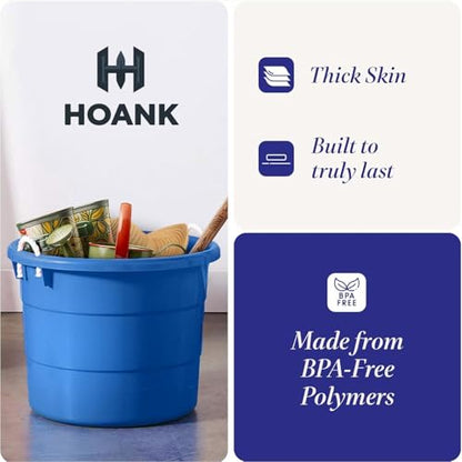 20 Gallon Storage Tub, Round Heavy Duty Plastic Container with Rope Handles, 21.5 x 21.5 x 16.5 inches, Navy Blue