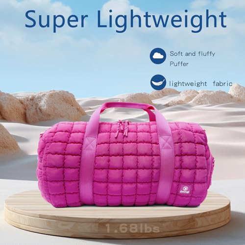Quilted Gym Bag for Women,Duffle Bag for Travel with Wet Pocket,Carry on Weekender Bags for Women,Travel Bag with Shoe Compartment (Rose red) - color: Rose red