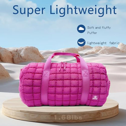 Quilted Gym Bag for Women,Duffle Bag for Travel with Wet Pocket,Carry on Weekender Bags for Women,Travel Bag with Shoe Compartment (Rose red) - color: Rose red