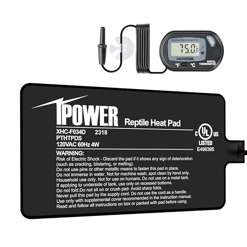 iPower 4 by 7-Inch 4W Reptile Heat Mat, LCD Digital Aquarium Thermometer, Under Tank Warmer Terrarium Heat Pad for Turtles Lizards Frogs and Other Small Animals, Multi Sizes