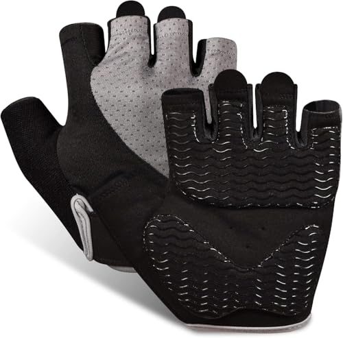 sunnex Workout Gloves for Women - Breathable Weight Lifting Gloves with Non-Slip Silicone Padding, Fingerless Gym Gloves for Cycling, Rowing, Pull Ups & Training (4 Sizes) - color: JS-GREY, size: X-Large