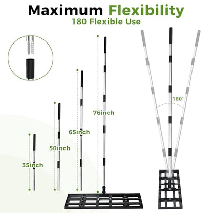 Lawn Leveling Rake, 30"x10" Stainless Steel Lawn Leveler with 76" Adjustable Handle, Heavy-Duty Yard Leveling Rake for Garden, Golf Course, Farm, Pasture, Professional Lawn Care Tool - style: 30"x10" Leveling Rake