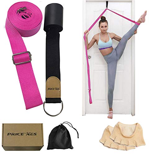 Leg Stretch Strap, Adjustable Leg Stretcher Band w/Door Anchor, Improve Leg Stretching Door Flexibility Trainer, Home Stretching Equipment for Yoga Ballet Dance Cheer Gymnastic Training - color: rose set