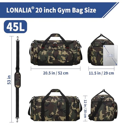 45L Gym Sport Duffle Bag for Men, Camo - color: Camo