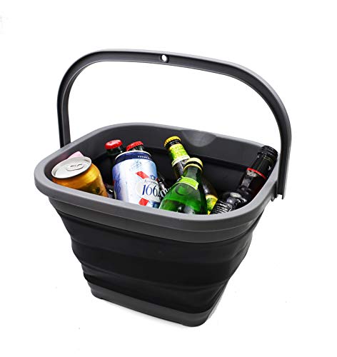 SAMMART 11L (2.9 Gallon) Collapsible Rectangular Handy Bucket (1, Grey/Black)