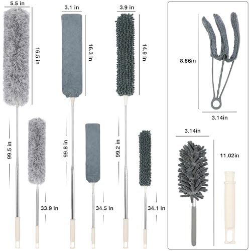 ZZ LAZYCOTTAGE 10 PCS Microfiber Feather Duster Kit, Dusters for Cleaning with Extension Pole, Retractable Bendable, Gap Dust Brush Blind Duster, for Cleaning Ceiling Fan, High Ceilings, Cars