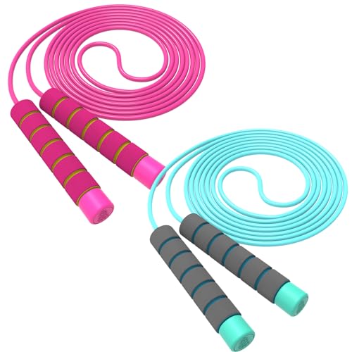 Jump Rope For Kids,Jump Rope Kids,Adjustable Soft Skipping Rope,Toddler Jump Rope With Skin-Friendly Foam Handles For Kids, Boys,Girls,Women, Men,Exercise Activity,Outdoor Fitness - color: Pink+Blue