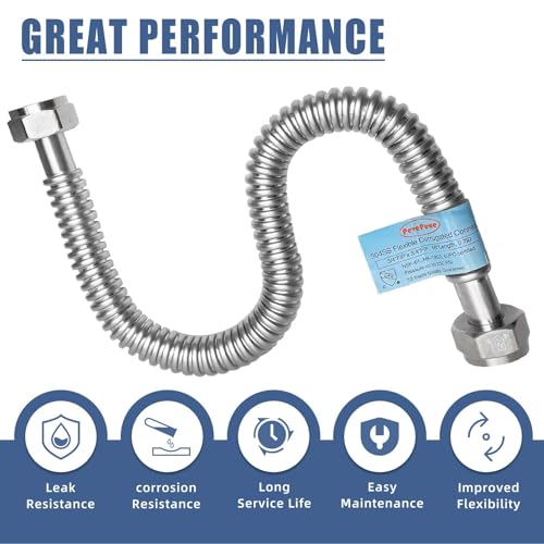 2 PACK Plus 1 inch Flexible Water Line, Water Heater Hose 1"FIP x 1" FIP x 24" Length, Stainless Steel Corrugated Water Heater Connector, Softener Flex Hose For Tankless (ID 0.95") - size: 1"FIPx1"FIP, 24"L(0.92"ID)