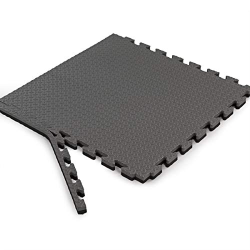 1" Extra Thick 48 sq ft Reversible EVA Gym Foam Floor Mat Tiles (24" x 24"), Steel Pattern, 12 pcs, Black & Grey
