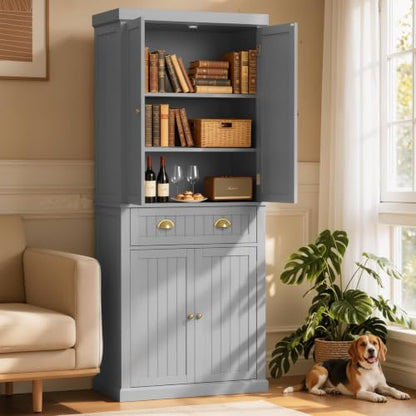 72" Kitchen Pantry,Tall Storage Cabinets with Doors and Shelves,Freestanding Pantry Cabinet for Bathroom,Dining Room and Living Room (Smog Grey) - color: Smog Grey