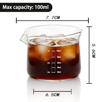 BCnmviku 3OZ Espresso Cup 100ML Shot Glass Measuring Cup, Small Clear Graduated Beaker with Precise Markings,Heat-Resistant Borosilicate Glass for Kitchen Baking, Lab Experiments