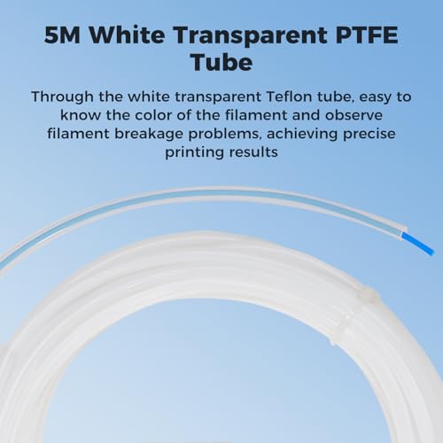 Sovol PTFE Tube 2.5mm ID 4mm OD, Length 5M/16.4ft, with 2 Couplers & Tubing Cutter for Bambu lab X1/ X1C/ P1P/ P1S/ A1/ A1 Mini, Prusa MMU3, Creality K1 Max/Ender 3 V3 & Direct Drive 3D Printer, White - size: 5 Meter (White)