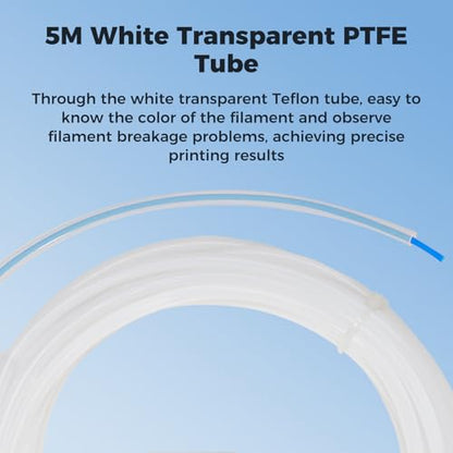 Sovol PTFE Tube 2.5mm ID 4mm OD, Length 5M/16.4ft, with 2 Couplers & Tubing Cutter for Bambu lab X1/ X1C/ P1P/ P1S/ A1/ A1 Mini, Prusa MMU3, Creality K1 Max/Ender 3 V3 & Direct Drive 3D Printer, White - size: 5 Meter (White)