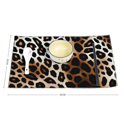 Placemat Set of 4 Washable Place Mats Heat Resistant Leopard Print Table Mats for Kitchen Non-Slip Placemats Wipeable Desktop Protection Mat for Dining Table - color: Leopard Print
