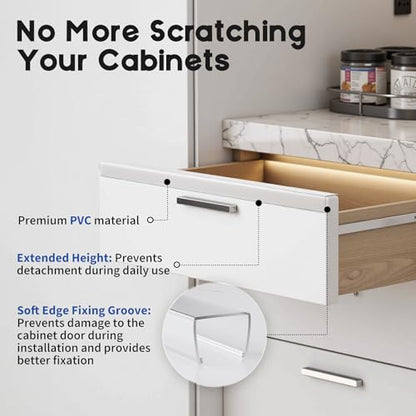 Cabinet Protector Edge Guard (Pack of 12), 17.7" Clear PVC Cabinet Edge Protectors for 3/4" Thick Kitchen Cabinets Doors – Slip-On No-Tool Sliding Installation - size: 17.7 Inches